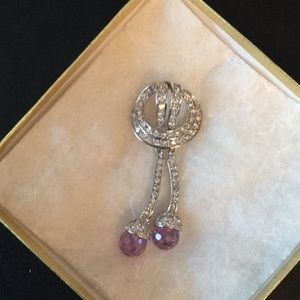 Slide/Pendant w/Amethyst & Clear Brilliant Stones.